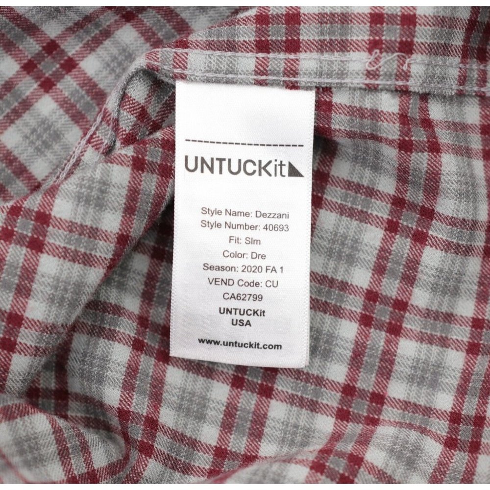 UNTUCKit Shirt Men's Small Gray Maroon Red Plaid Flannel Slim Fit Dezzani - Picture 5 of 5